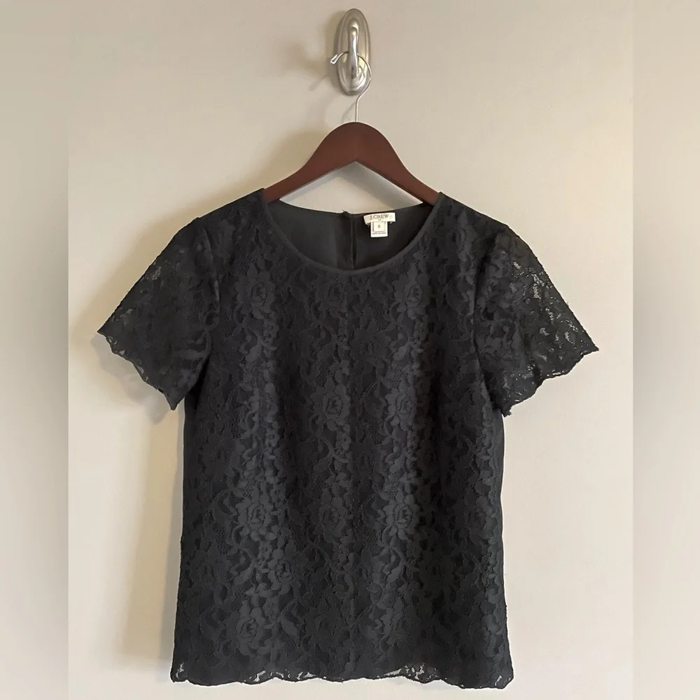 J. Crew Black Lace Top - Size 0 - Picture 1 of 4